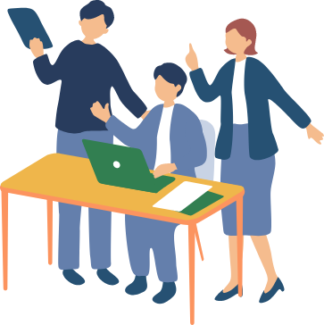 3人の社員が働いている様子